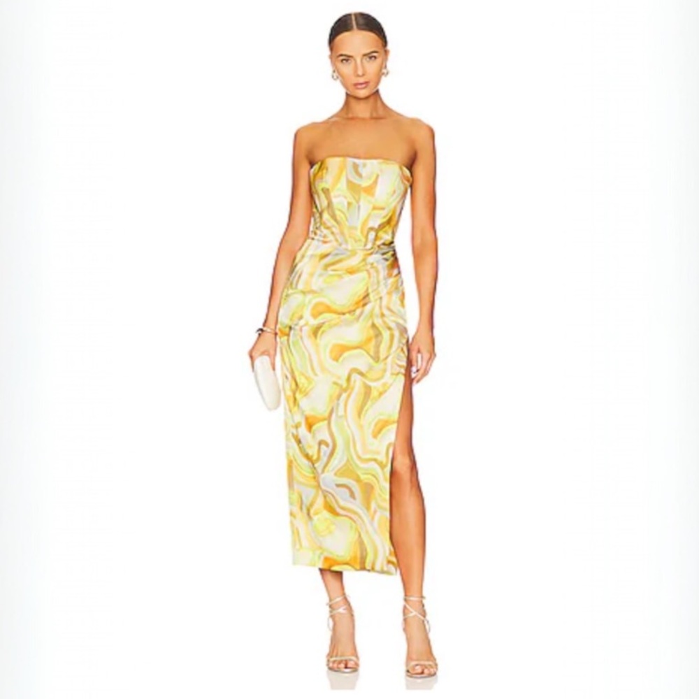 Bardot Tiani Midi Dress in Yellow Swirl Size 6
